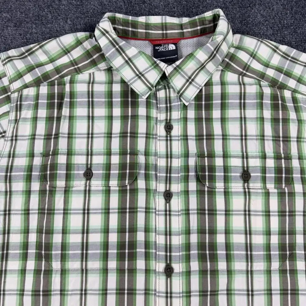 The North Face Button Up Shirt Mens XL Green Plaid Short Sleeve Outdoor Hiking